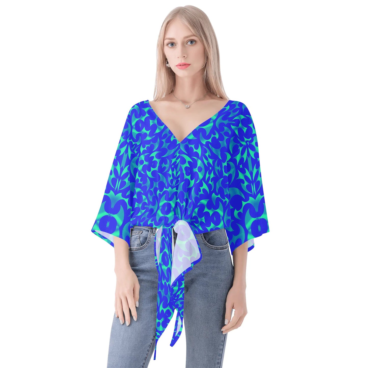 Call on Him- Women‘s’ V-neck Tie Front Knot Chiffon Blouse