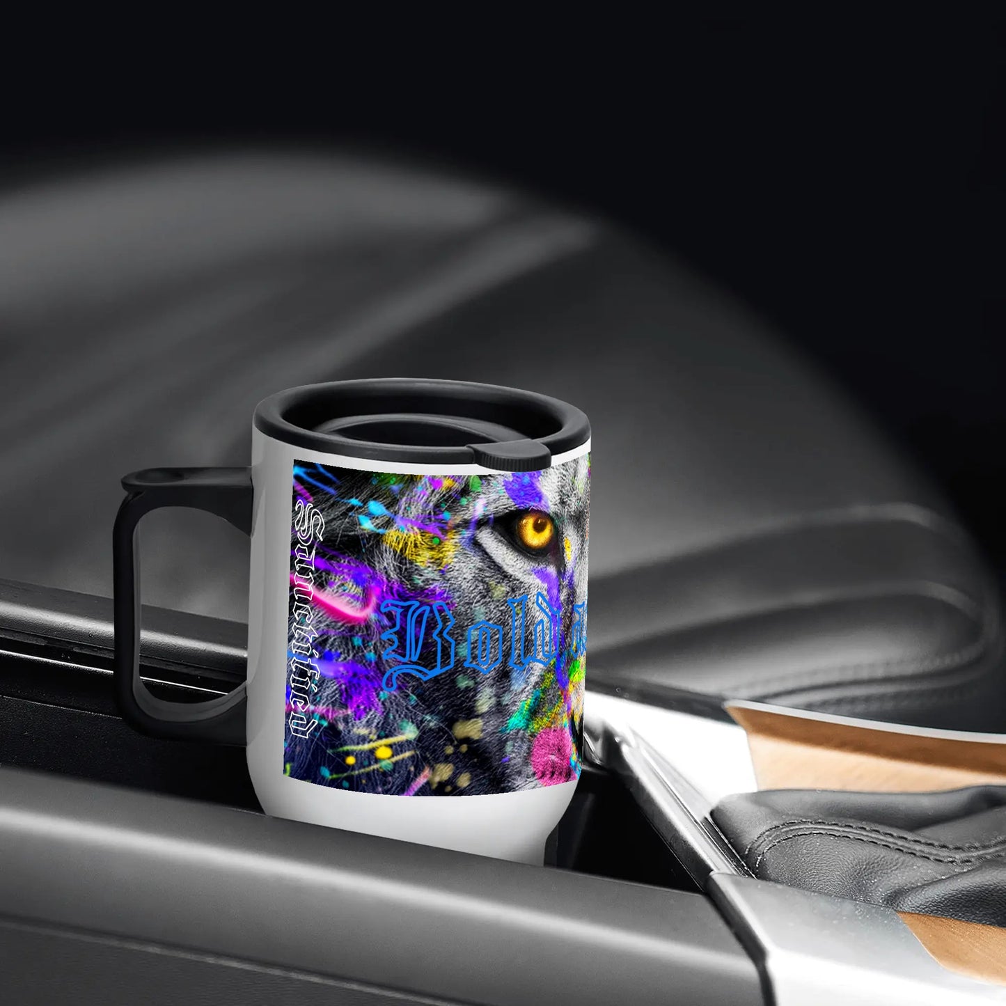 Bold as a Lion- Stainless Steel Travel Coffee Mug (14 oz)