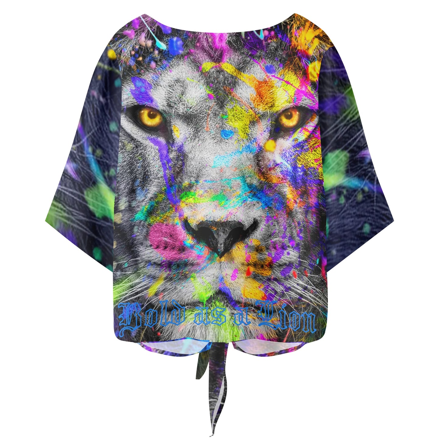 BOLD AS A LION- Women‘s’ V-neck Tie Front Knot Chiffon Blouse, FREE SHIPPING IN USA