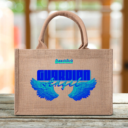 Guardian Angel- Jute Burlap Tote Bag, FREE SHIPPING