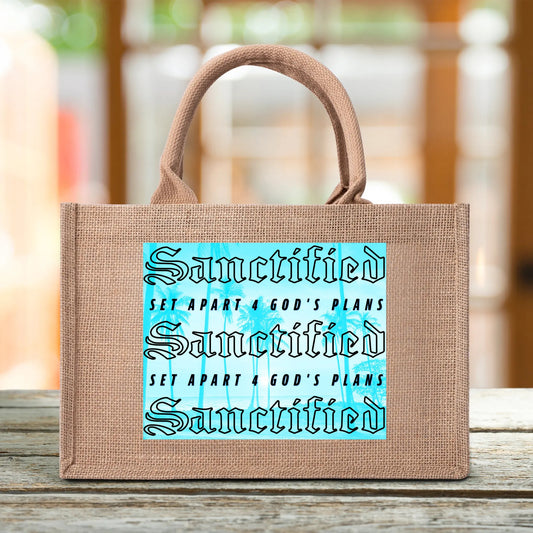 SANCTIFIED- Custom Reusable Jute Burlap Tote Bag, FREE SHIPPING