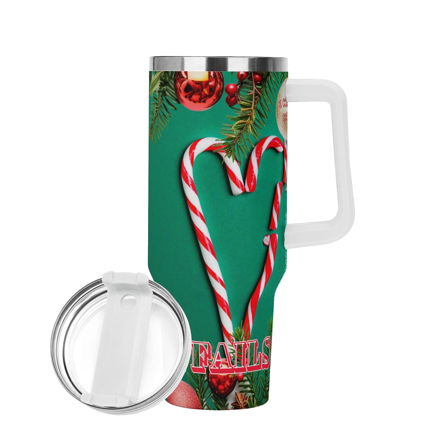 LOVE NEVER FAILS- Personalized 40oz Stainless Steel Tumbler Gift With White Handle and Straw