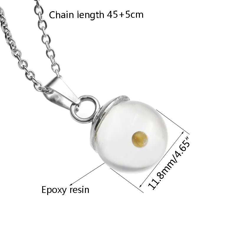 Handmade Epoxy Resin Mustdard Seed Necklace Stainless Steel
