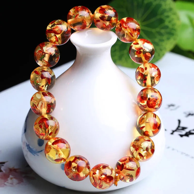 Amber Beeswax Flower-pearl Bracelet