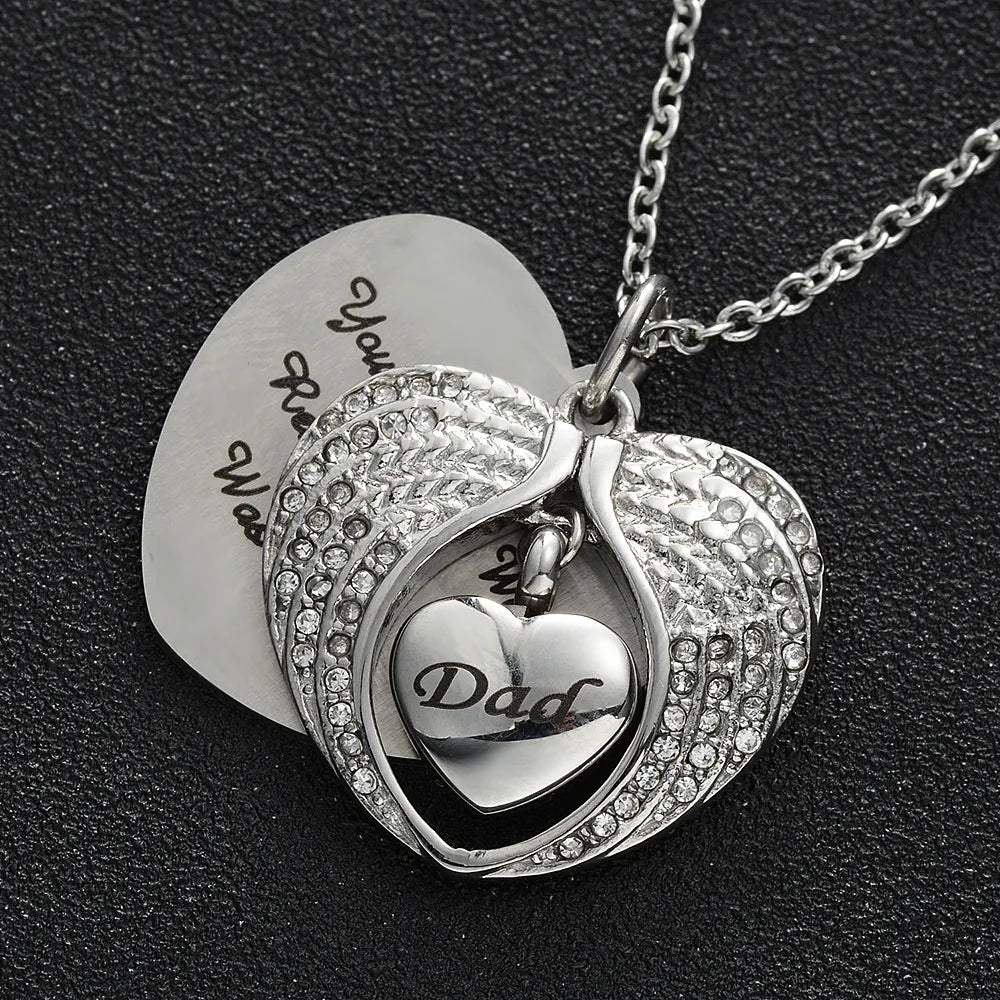 Stainless-Steel Necklace with Angel Wing Heart and Cremation Urn Keepsake Pendant