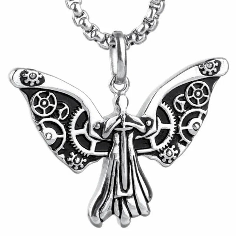 Stainless Steel Creative Personality Prayer Angel Pendant Necklace Men and Women Fashion Trend Hip Hop Punk Accessories Jewelry