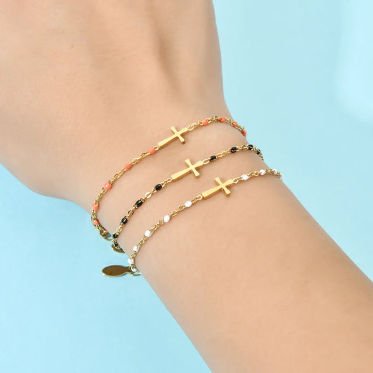 Stainless Steel Gold Color Cross Bracelet