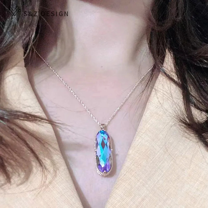 Large Oval Crystal Pendant Necklace