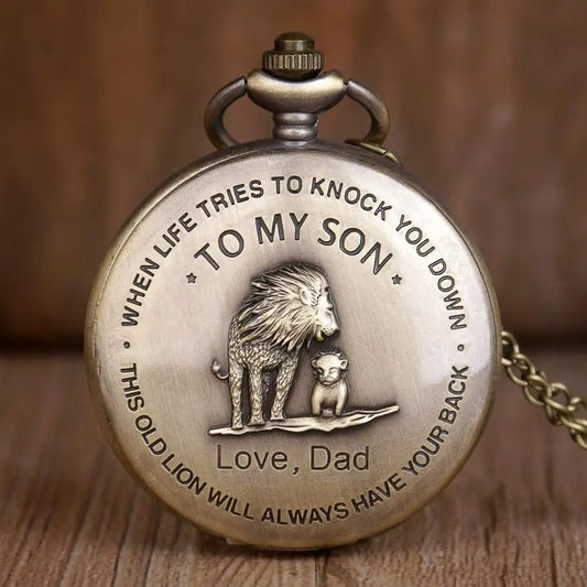 New Design Creative Lettering To My Son Lion Bear Love Dad Quartz Pocket Watch Men Fob Chain Best Gift For Son and Dad
