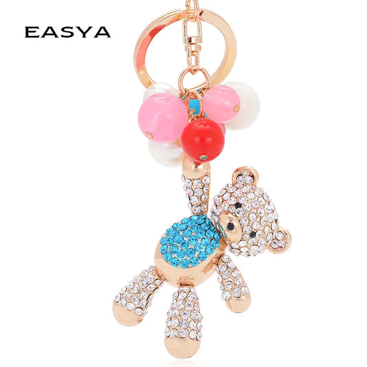 EASYA 2022 Trendy Teddy Bear Keychain Unisex Zinc Alloy Key Chain Porte Clef Fashion Women Rhinestone Cheerleaders