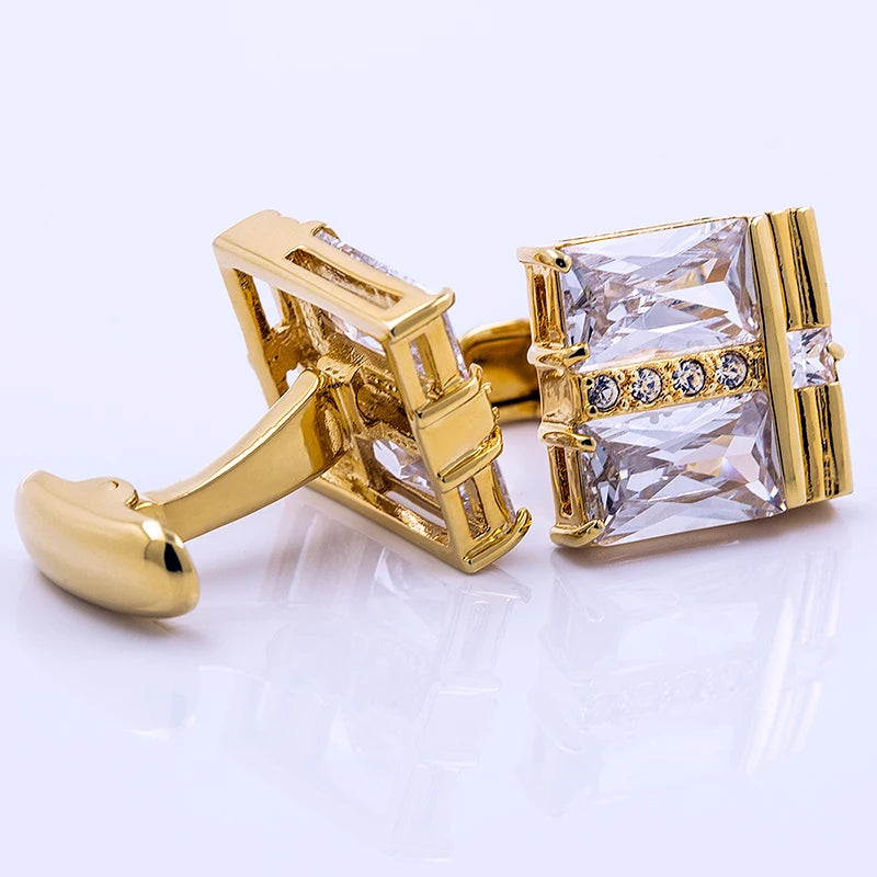 Crystal Gold Colored Cufflinks