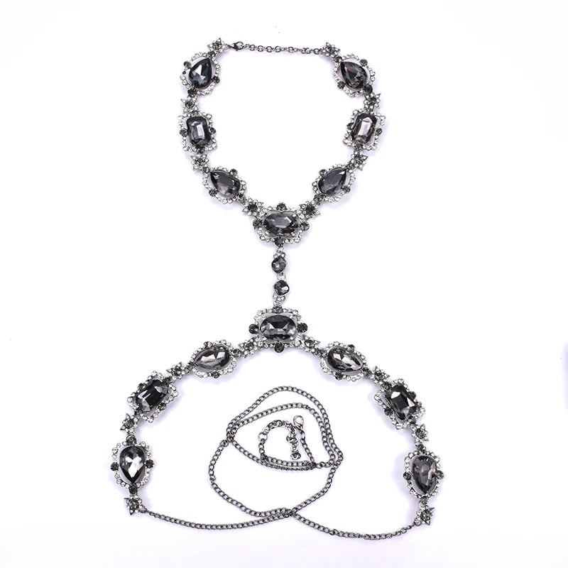 Body Chain Necklace with Crystal Glass Rhinestones