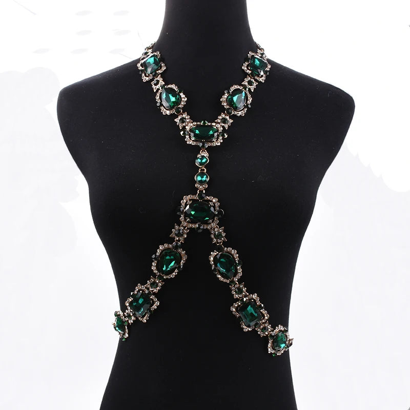 Body Chain Necklace with Crystal Glass Rhinestones