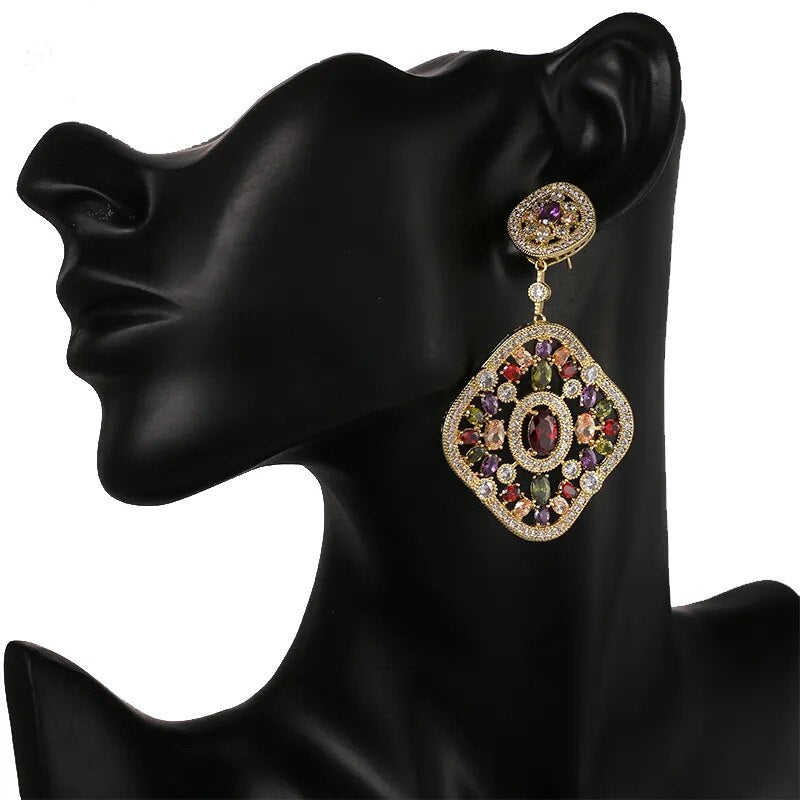 Big Dangle Brincos Luxury Full Shiny CZ Crystal Drop Earrings