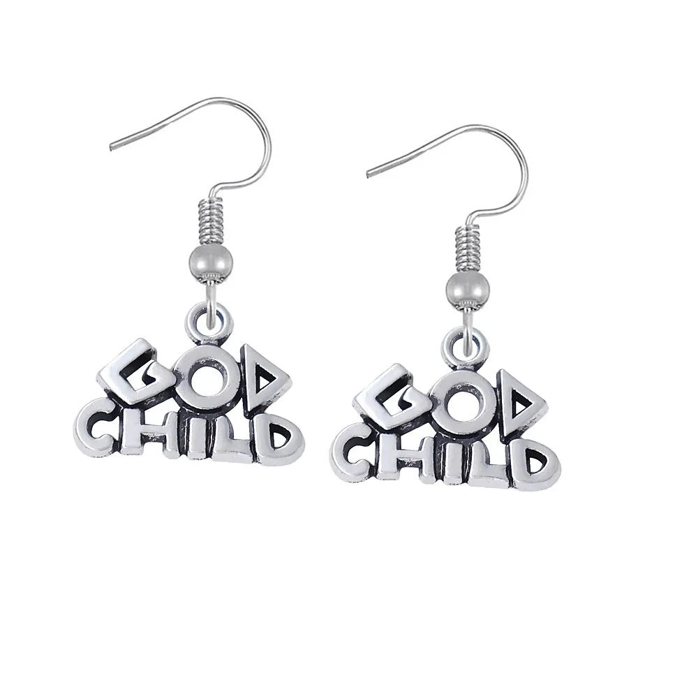 DOUBLE NOSE New Arrival Metal Alloy English Letters God Child Earring Jesus Religious Jewelry