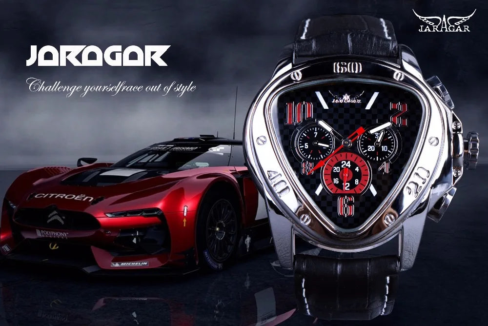 Sport Racing Design Geometric Triangle Pilot Genuine Leather Men Mechanical Watch