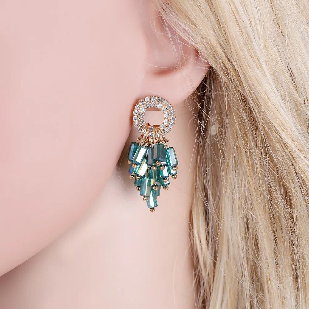 New Arrivals Rhinestone Crystal Golden Drop Dangle Earrings for Girls Women Fashion Statement Earrings Drop-Shipping 4110