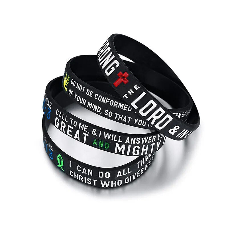 Vnox 4Pcs/Set Men's Rubber Bracelet with "Power of Faith" Bible Verse Wristbands Christian Religious Prayer Jewelry Gifts