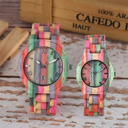 Quartz Multicolored Bamboo Wooden Watch