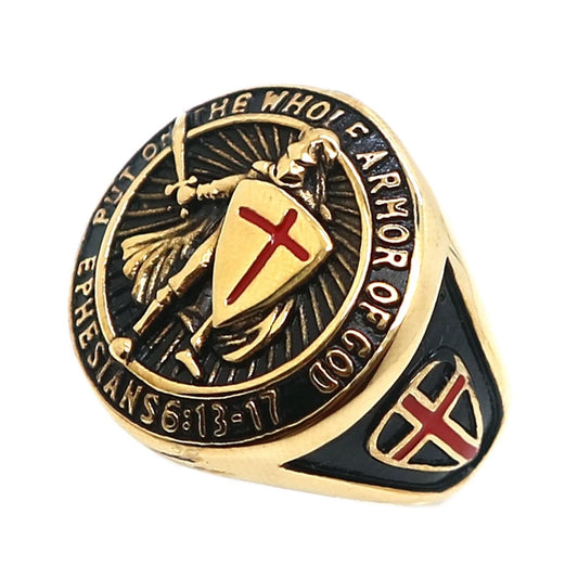 Stainless Steel Saint Paul Ephesians "Put On The Whole Armor Of God" Ring