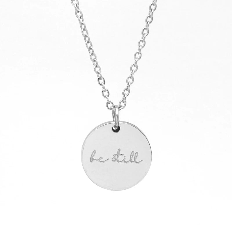 PSALM 46:10 BE STILL Charm Stainless Steel Gold Plated Minimalist Necklace