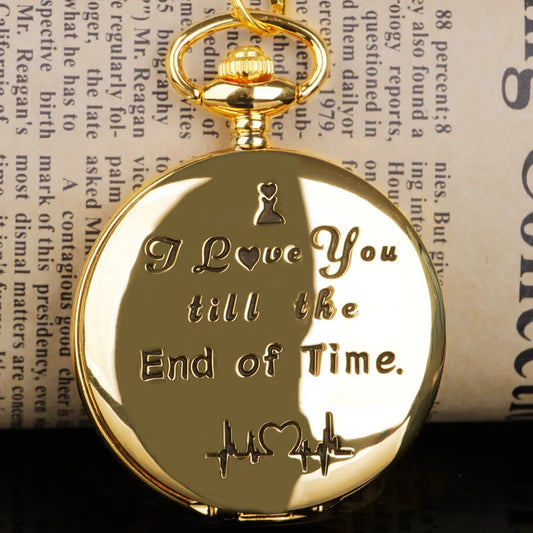 Golden Quartz Pocket Watch "I Love You”