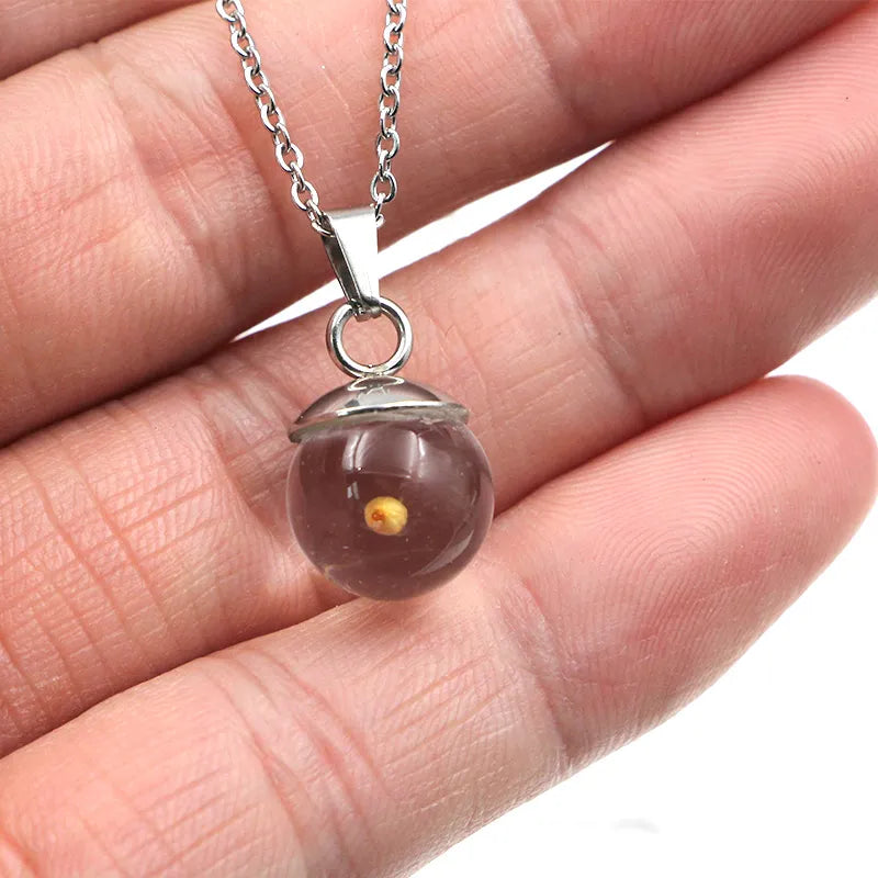Handmade Epoxy Resin Mustdard Seed Necklace Stainless Steel