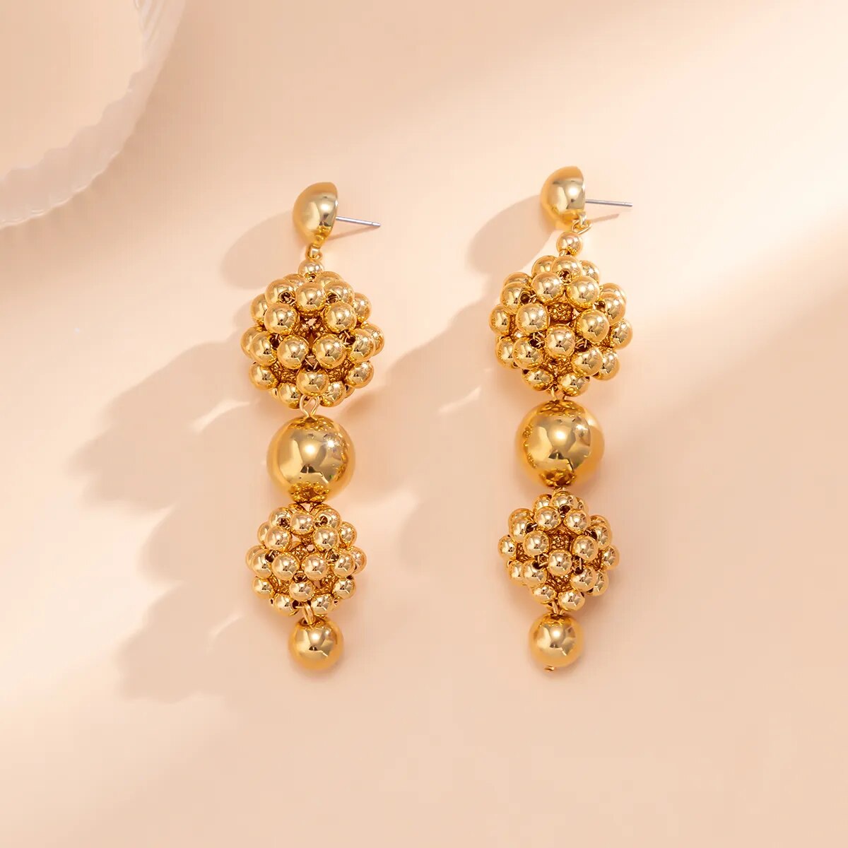 Braided Plastic Golden Bead Hoop Earrings