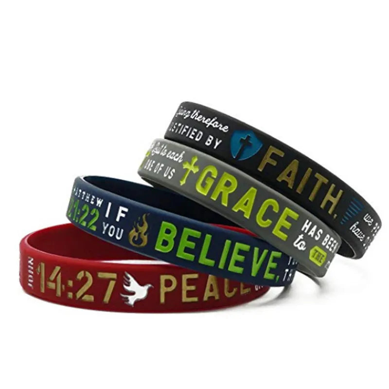 1pc Faith Believe Peace Grace Bible Christian Religious Bracelet Sport Silicone Bracelets Rubber Wristband