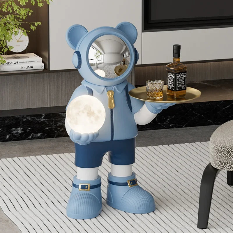 Large Bear Model Spaceman Figurine with Moon Lamp Light and Phone Charging Tray