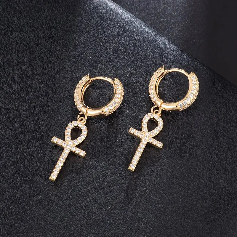 Blinged Out Cross with Inlaid Shiny Zircon Pendant Earrings  Hypoallergenic