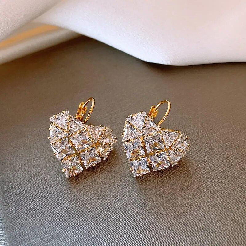 Heart Shaped 14K Gold plated with Zircon Earrings