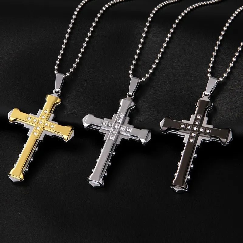 Fashionable Men Jesus Cross Zircon Necklace Gold Plated Cross Pendant Hip Hop Necklaces for Men Jewelry Party Anniversary Gift