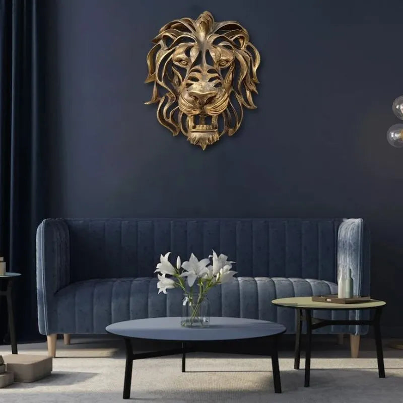 Large Gold Resin 3D Lion Head Wall Mounted Art