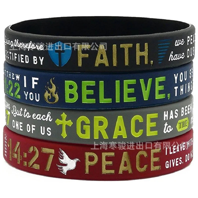 1pc Faith Believe Peace Grace Bible Christian Religious Bracelet Sport Silicone Bracelets Rubber Wristband
