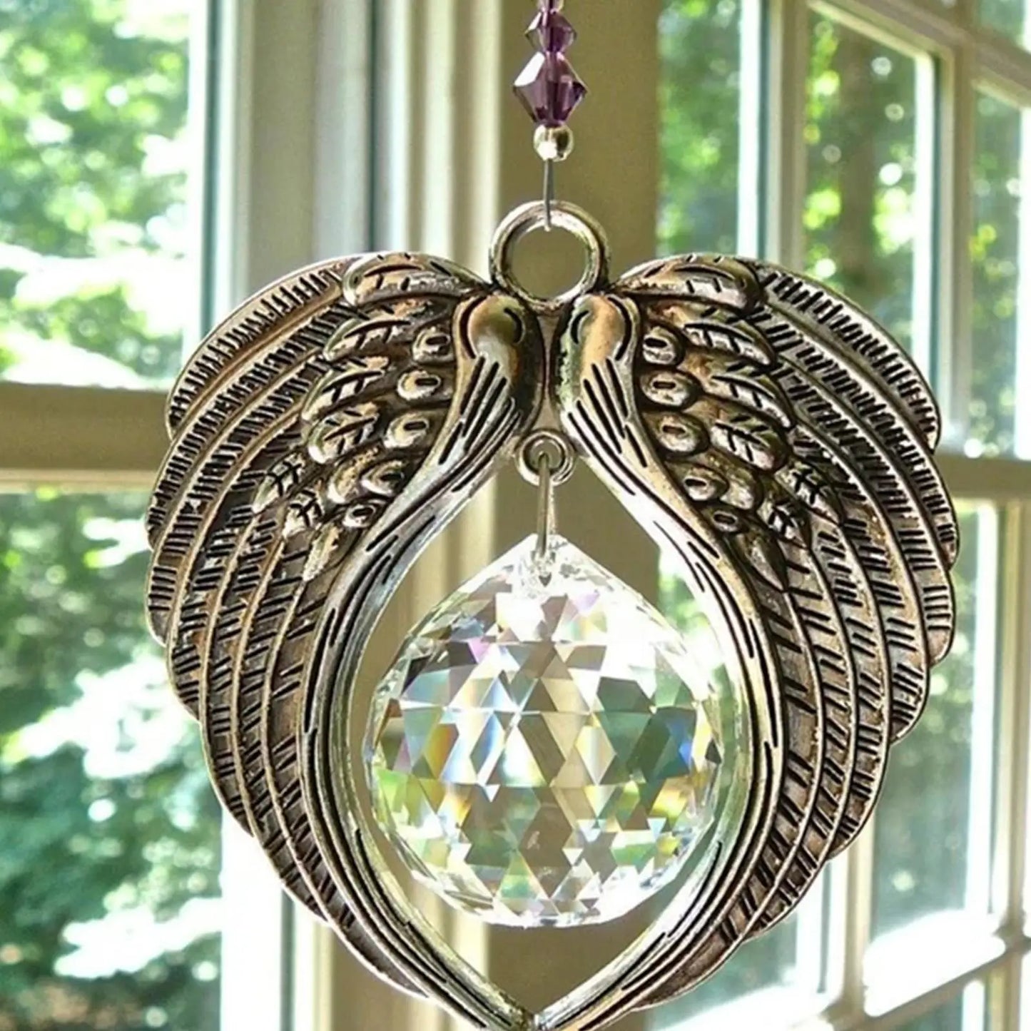 Hanging Angel Wing Suncatcher with Crystal Prism Pendant