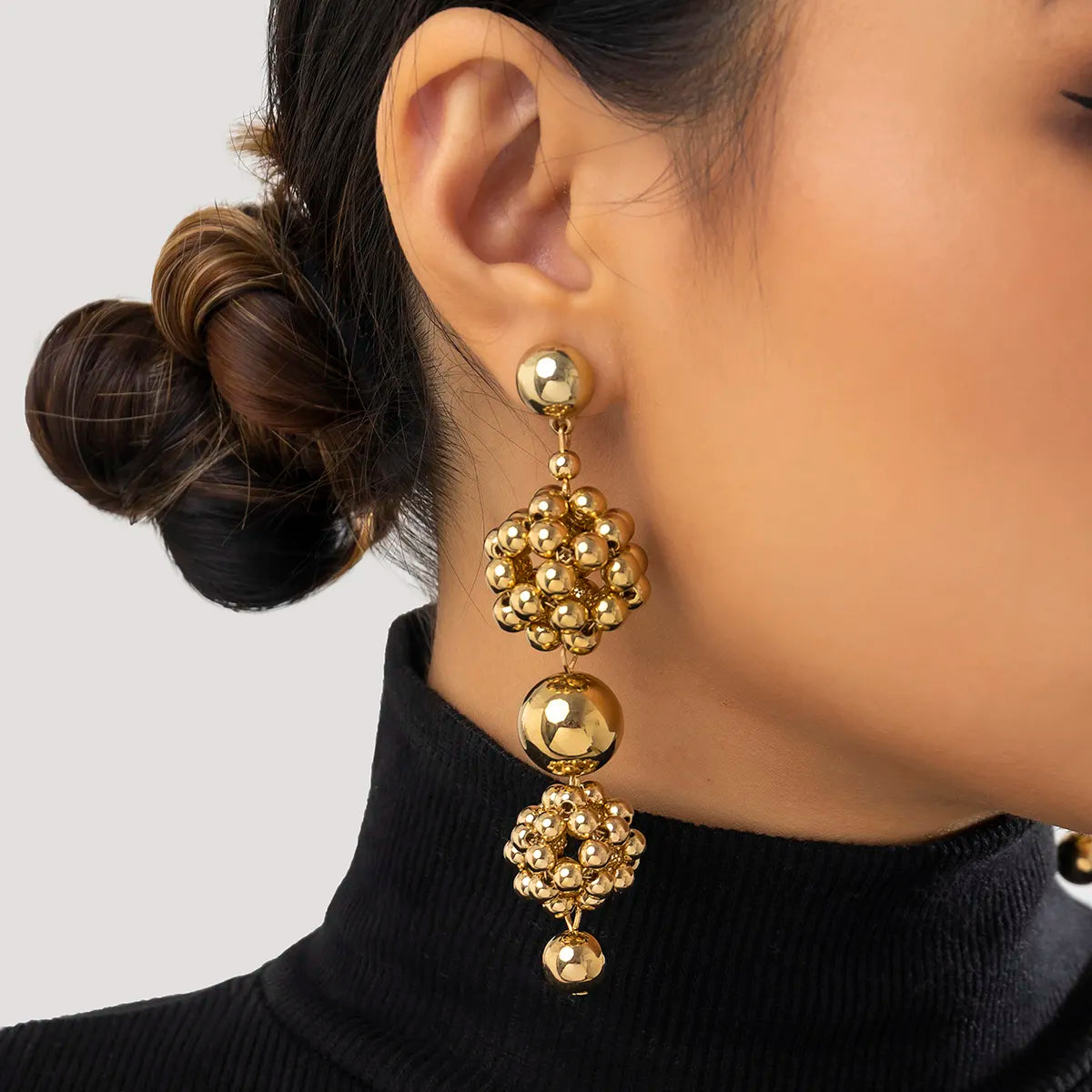 Braided Plastic Golden Bead Hoop Earrings