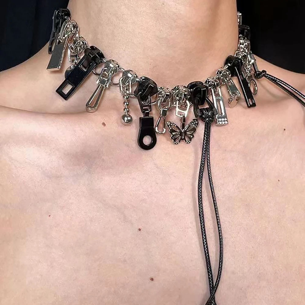 Zipper Necklace Fringe Chain Choker