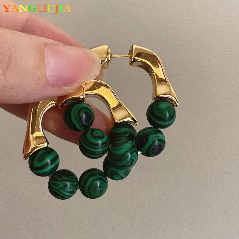 The Green Beads and Metal Earrings