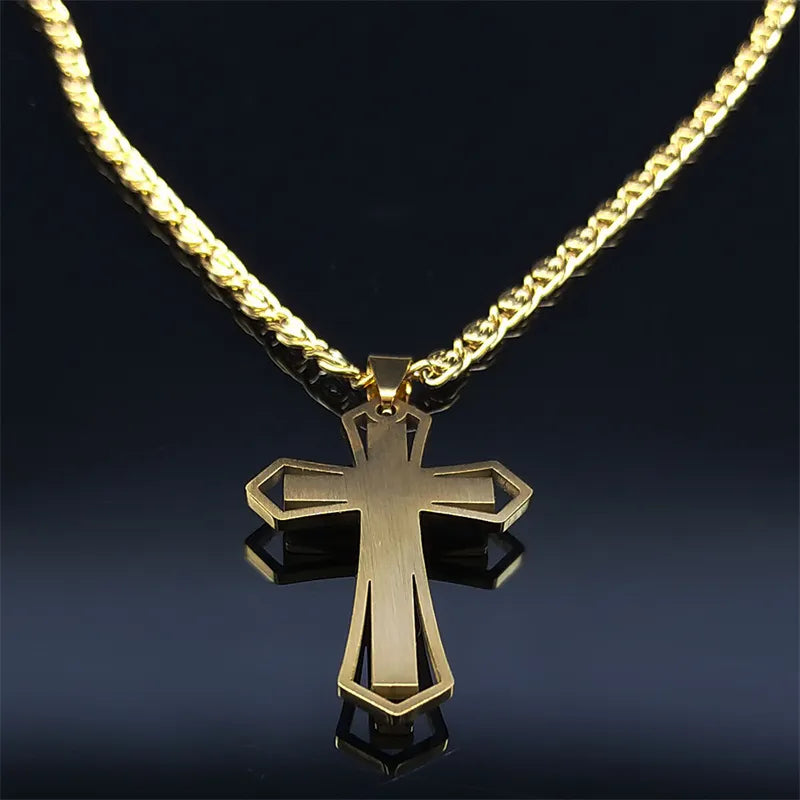 Crystal Pendant Men Chain Necklace Gold Color Stainless Steel Necklaces