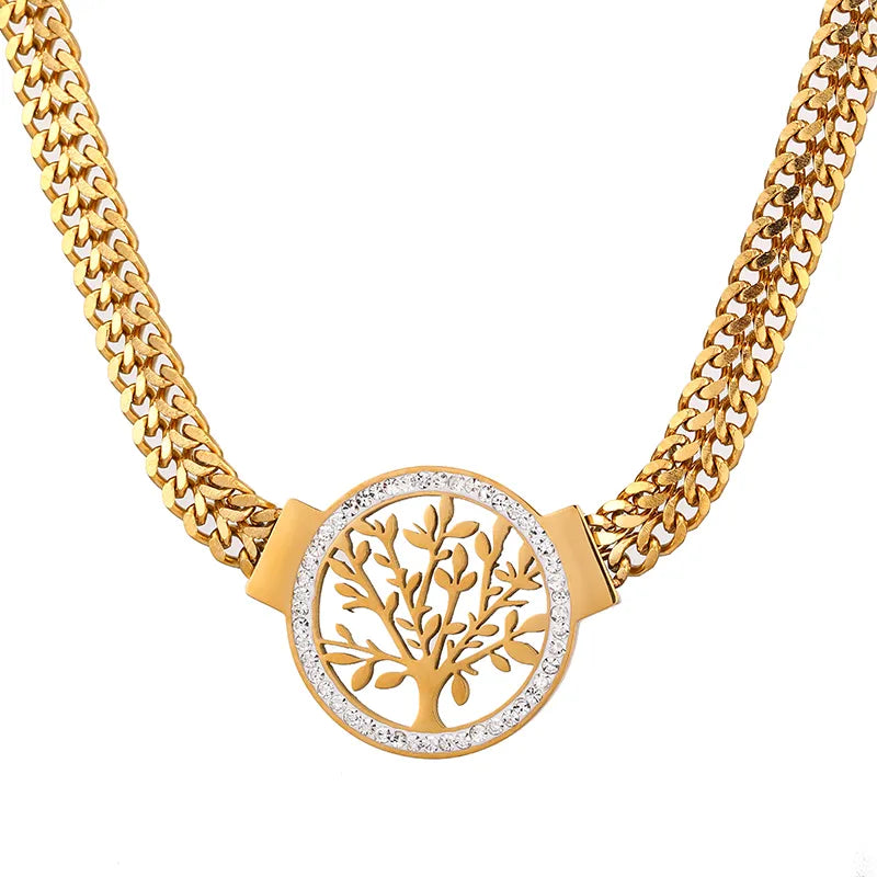 Tree Of Life New Stainless Steel Necklace with Gold and Zirconia details