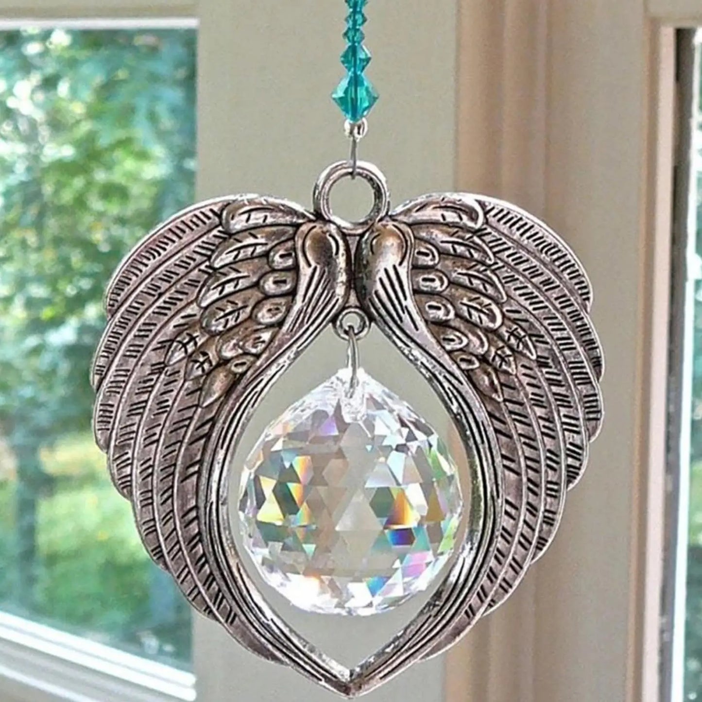 Hanging Angel Wing Suncatcher with Crystal Prism Pendant