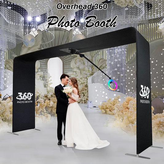 Portable Photo Booth 360 Selfie Overhead 360 Photo Booth Automatic With Ring Light Can Hold 7-15ppl For Parties Wedding Event