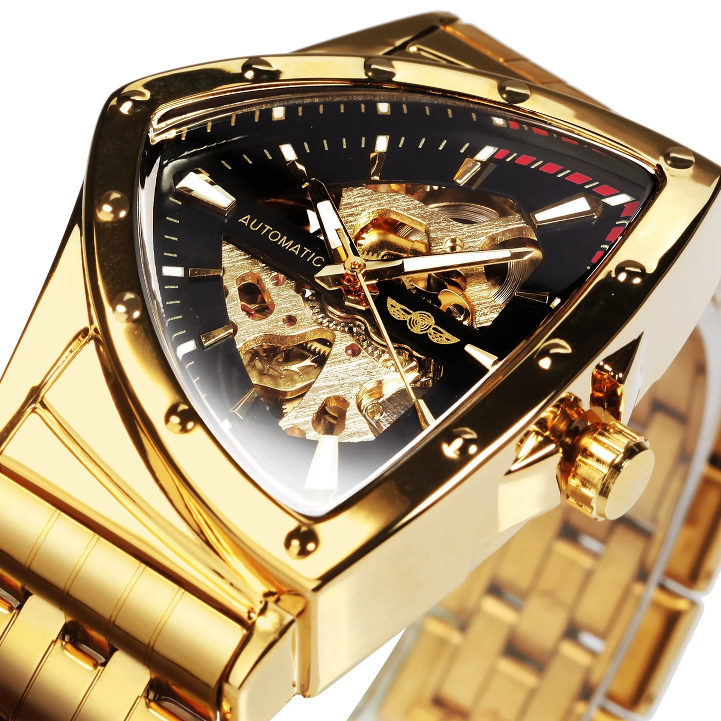 Military Triangle Skeleton Automatic Watch with Stainless Steel Strap