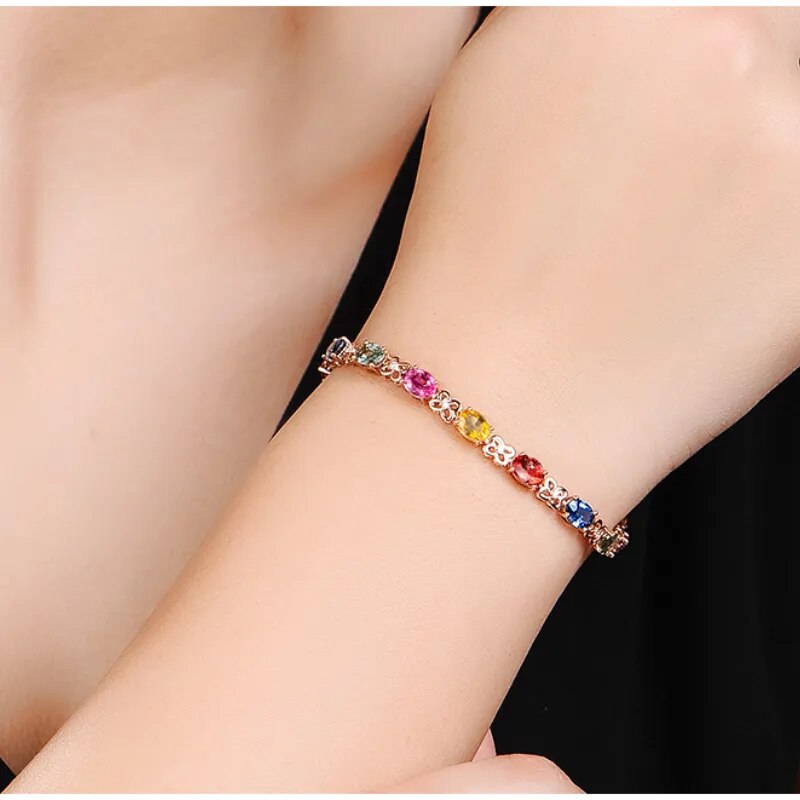 SAIYE New 925 Silver Bracelet Exquisite Colored Gemstone Rose Gold And Silver Bracelet Woman Charm Jewelry Gift