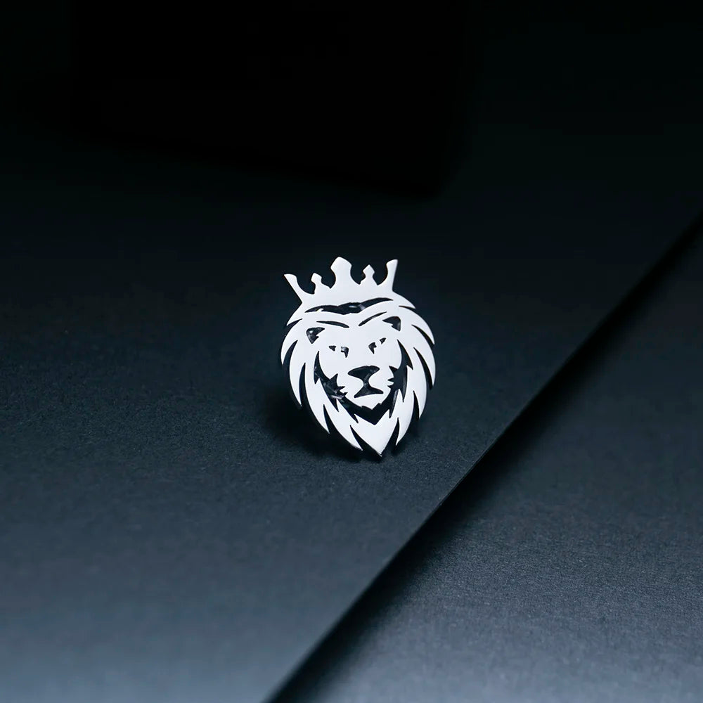 Crown Lion Brooch Stainless Steel
