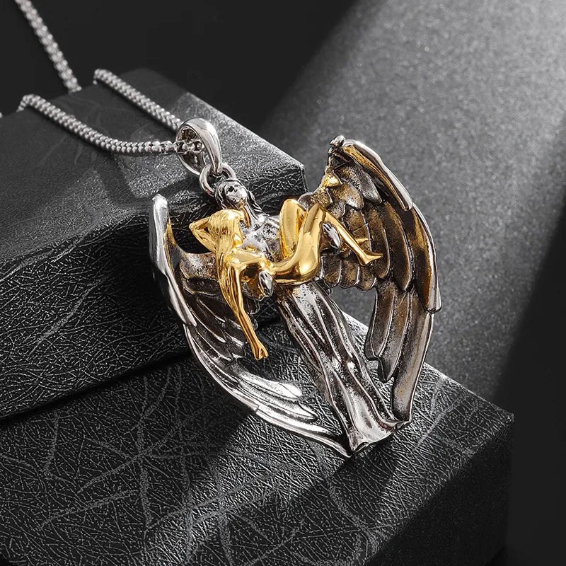 New Fashion God Guardian Angel Wings Pendant Prayer Salvation Angel Necklace Mens Womens Trend Jewelry Anniversary Gift