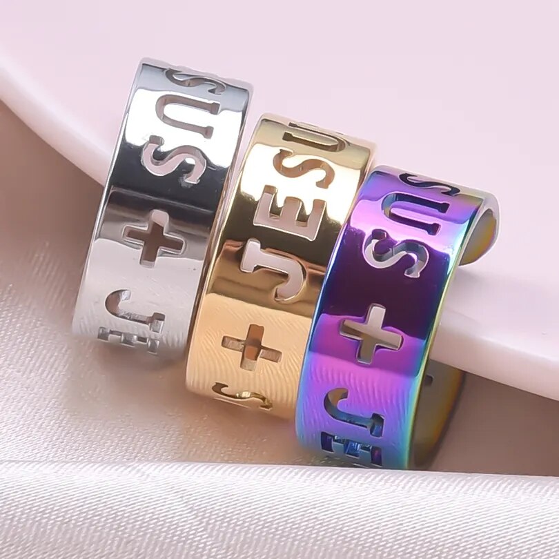 ViHollow Letter Rings with "JESUS" name