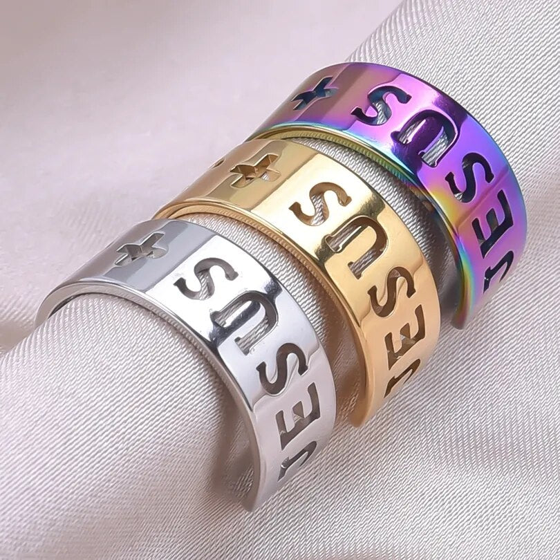 ViHollow Letter Rings with "JESUS" name