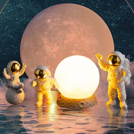 4 pieces- Astronaut Figures with Yellow Moon Ambient Light